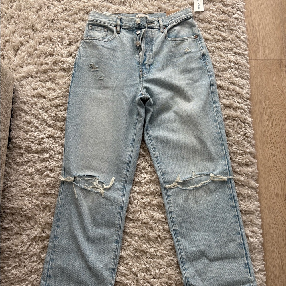 PacSun Light Blue Ripped Straight Leg Jeans